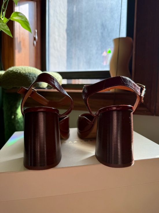 Sezane Brown Leather Mary Jane Block Heel Sandals - Picture 4 of 7